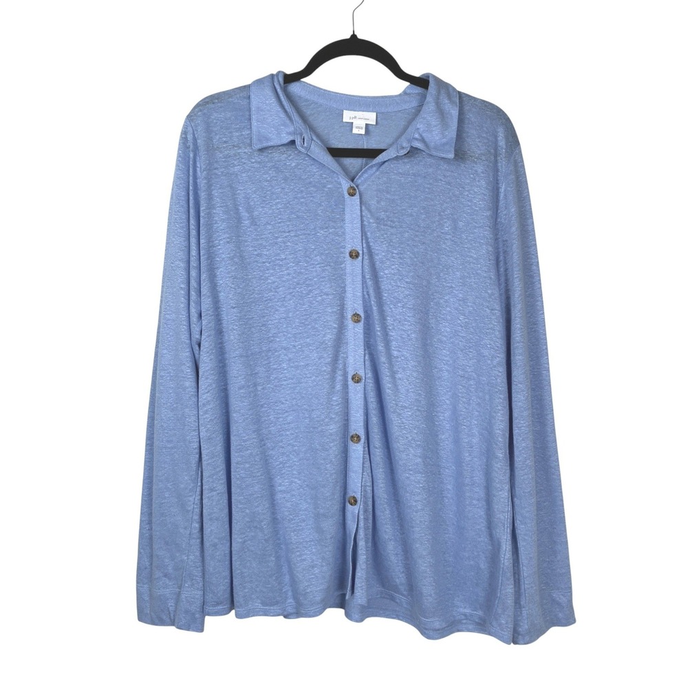NEW J. Jill Womens Love Linen Button Down Linen Jersey Size L Clearpond Blue